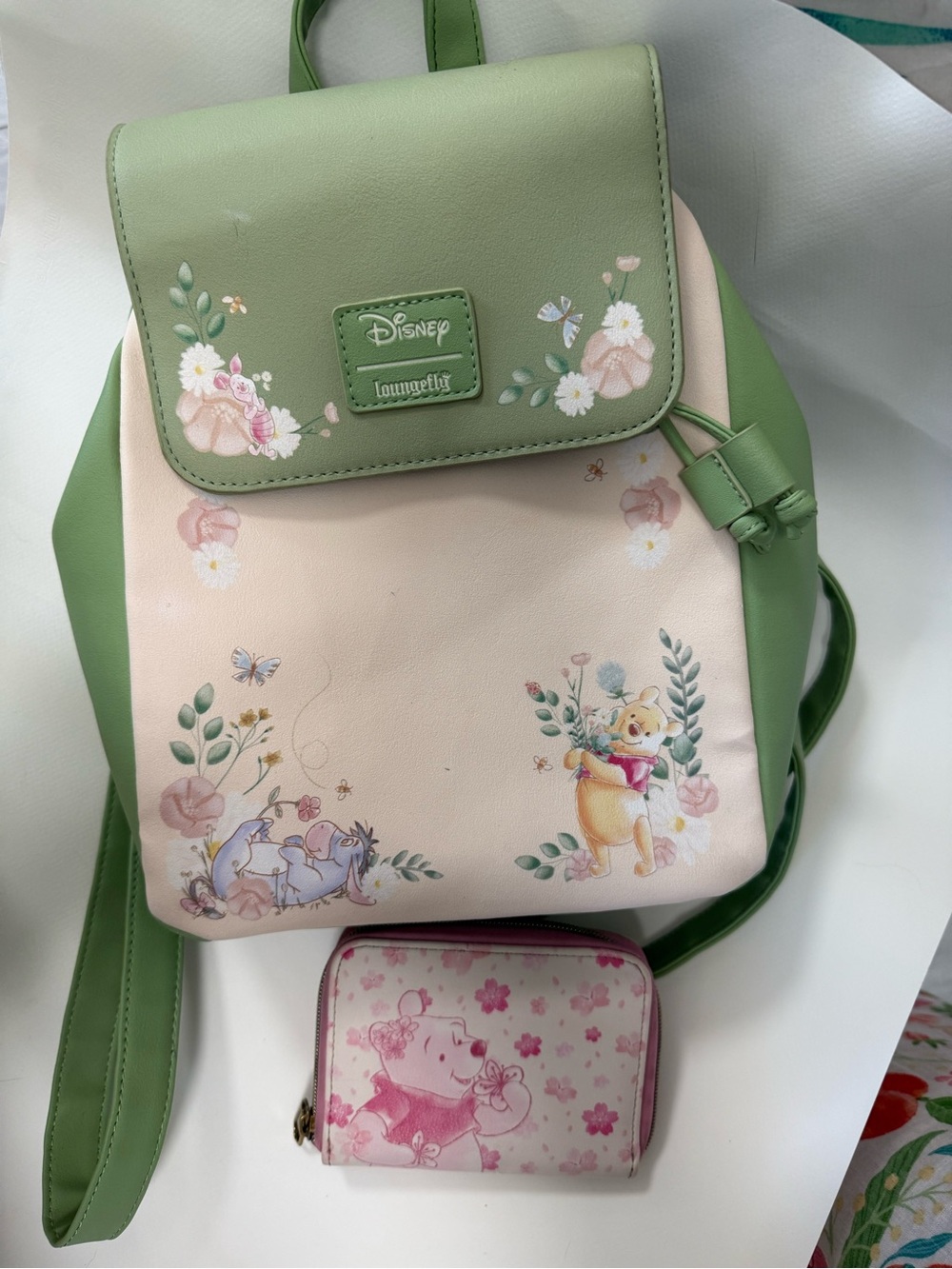 Loungefly Disney Winnie the Pooh floral mini backpack and Cherry Blossom wallet